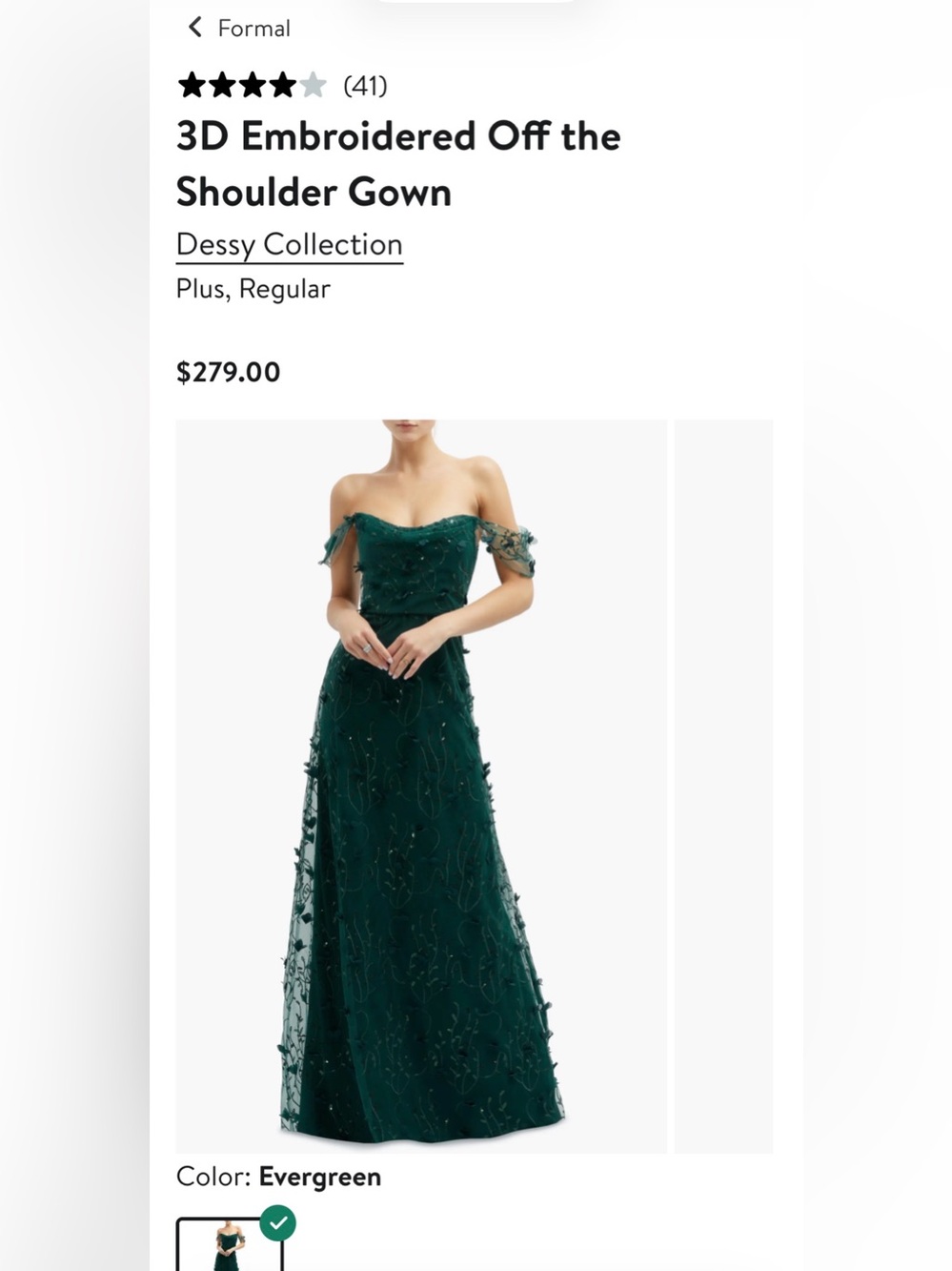 Dessy Collection One-Shoulder Emerald Green Evening Gown - Picture 5 of 5